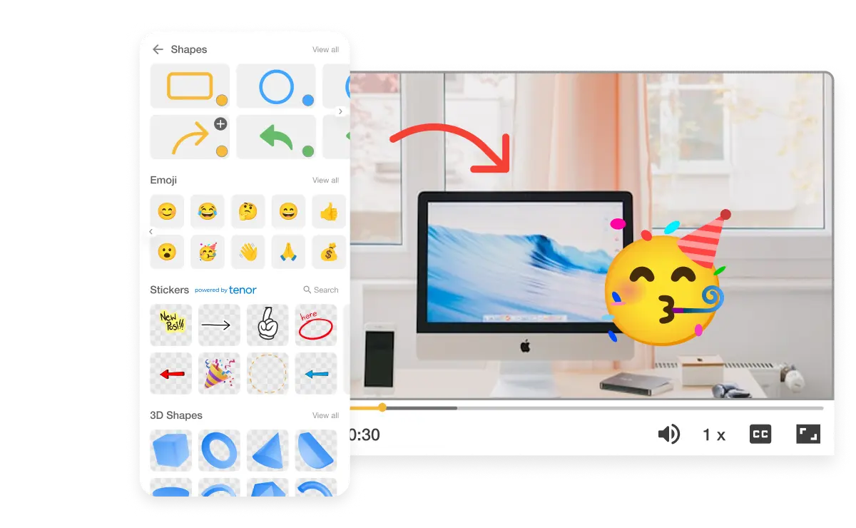 Video editor effect with annotation tools to add text, graphics, and emojis for better engagement.